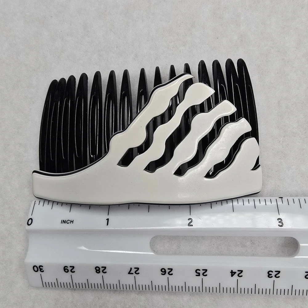 Vintage France Hair Side Tuck Comb Accessory White Art Deco Wavy READ